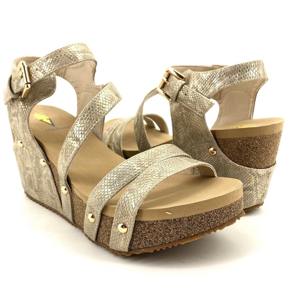 volatile snakeskin wedges